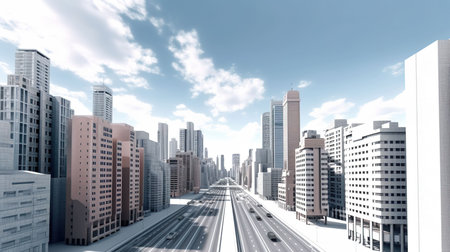 white skyline of the city, city street.の素材