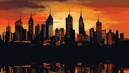 Skyline of the city, sunset or sunriseの素材