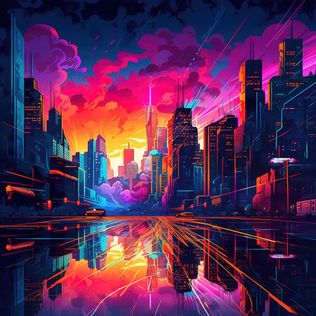 Skyline of the city, sunset or sunriseの素材