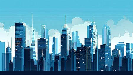 Skyline of the city, blue sky and white cloudの素材