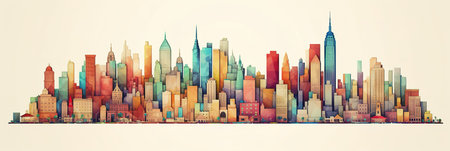 white background, beautiful skyline of colorful cityの素材