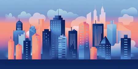 Skyline of colorful city, clean skyの素材