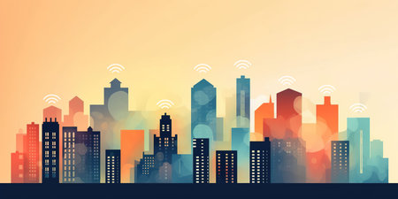 Skyline of colorful city, clean skyの素材