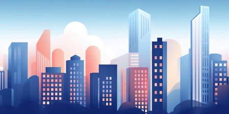 Skyline of colorful city, clean skyの素材