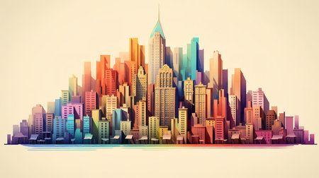 white background, beautiful skyline of colorful cityの素材