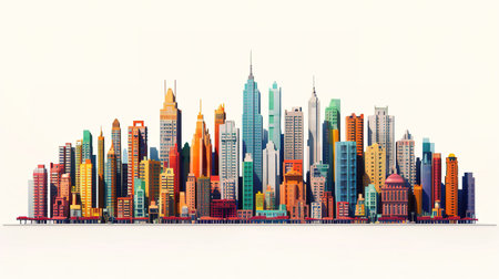 white background, beautiful skyline of colorful cityの素材