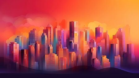 Skyline of colorful city, clean skyの素材