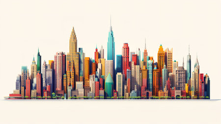 white background, beautiful skyline of colorful cityの素材