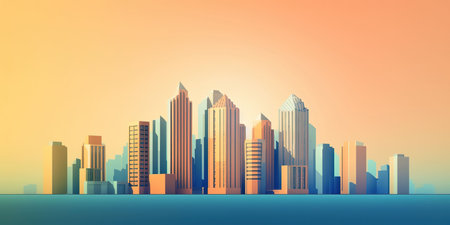 Skyline of colorful city, clean skyの素材