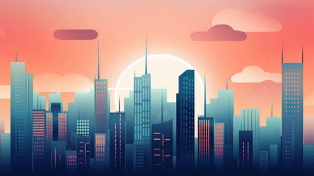 Skyline of colorful city, clean skyの素材