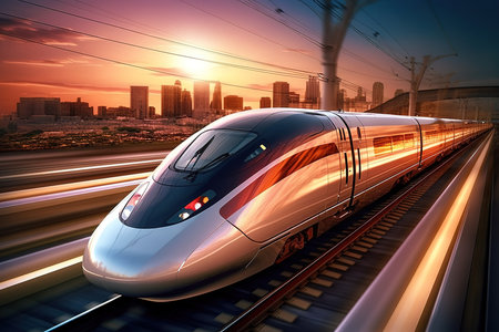 High speed train with motion blur. Concept of speed and motion.の素材