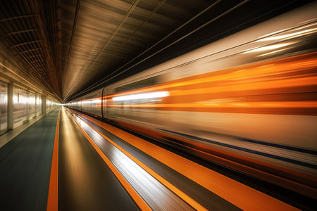 High speed train with motion blur. Concept of speed and motion.の素材