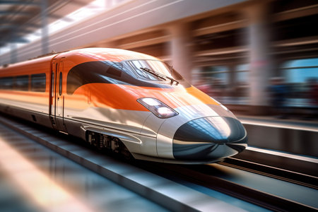 High speed train with motion blur. Concept of speed and motion.の素材