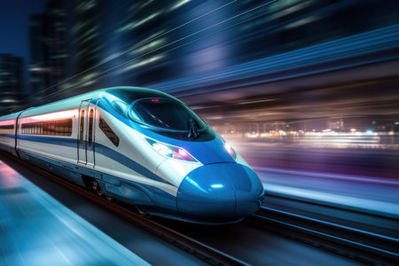 High speed train with motion blur. Concept of speed and motion.の素材