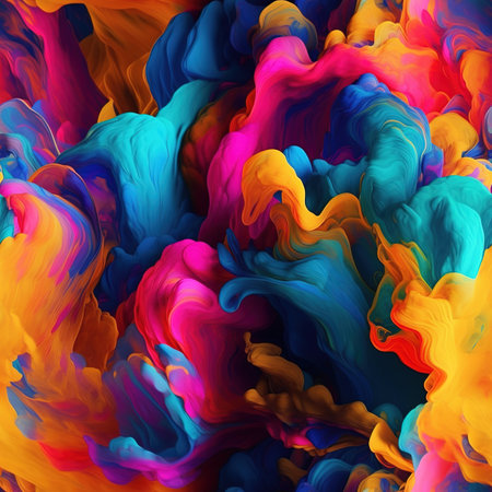 Abstract background of acrylic paint in blue, orange, yellow and pink tonesの素材