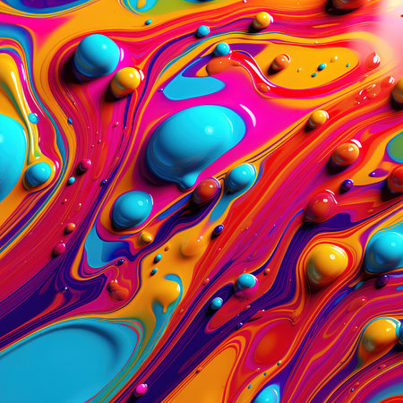abstract background with colorful drops of oil on water. 3d renderingの素材