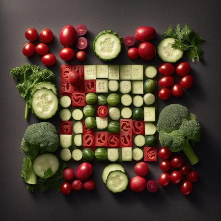 Healthy eating, dieting, vegetarian food and nutrition concept - top view of set of fresh vegetables on black backgroundの素材