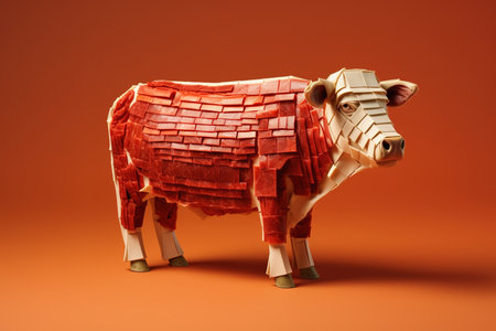 Cow made of plasticine on orange background. 3d illustration.の素材