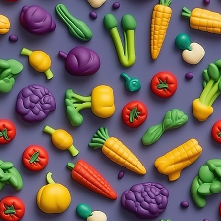 Funny fruits and vegetables made of clay. illustration art.の素材