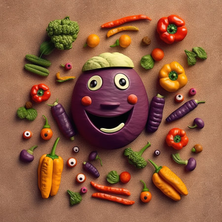 Funny fruits and vegetables made of clay. illustration art.の素材
