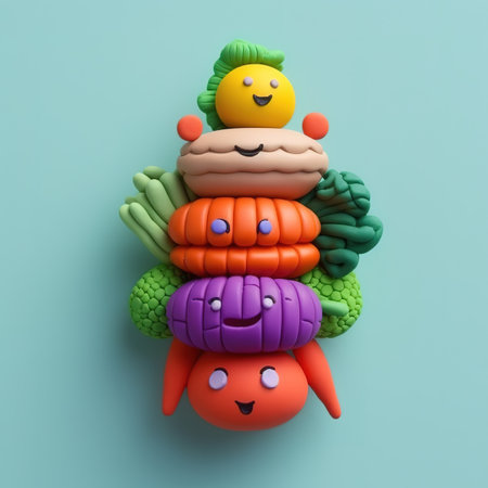 Funny fruits and vegetables made of clay. illustration art.の素材