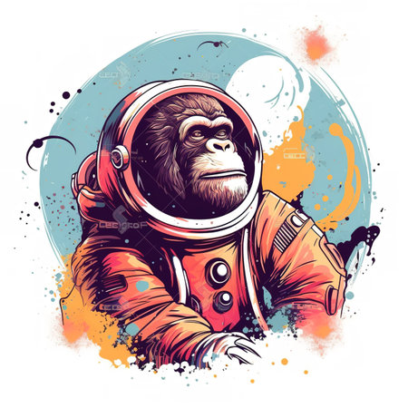 Astronaut dog wearing space helmet on grunge watercolor background. illustration art.の素材