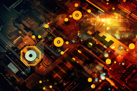 Abstract technology background. Circuit board. 3d rendering toned image double exposureの素材