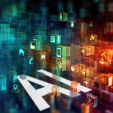 Digital business background image with media icons on media screen.の素材