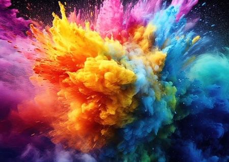explosion of colored powder on dark background. abstract colored background.の素材