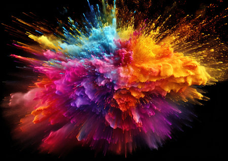 explosion of colored powder on dark background. abstract colored background.の素材