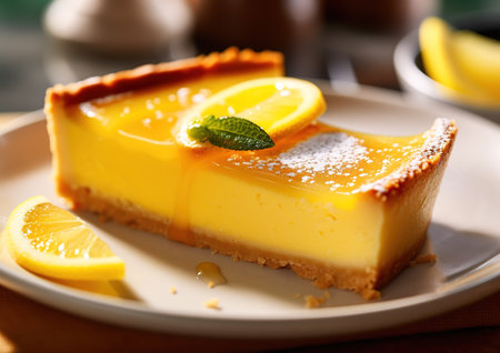 Delicious lemon tart on white plate.の素材