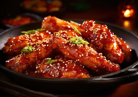Korean fried chicken in restaurantの素材