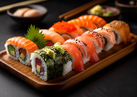 Japanese cuisine. delicious Sushi on the plate.の素材