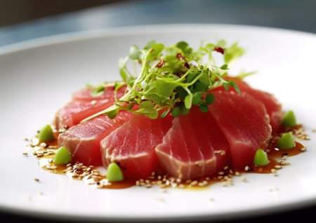 Tuna sashimi, raw fish, traditional Japanese style.の素材