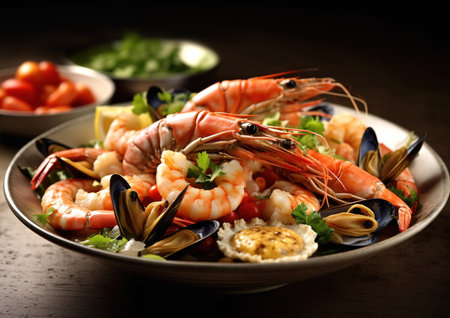 seafood in a bowl on the table.の素材