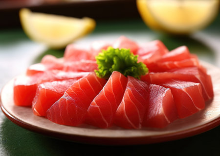 Tuna sashimi, raw fish, traditional Japanese style.の素材