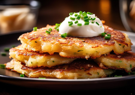 Crunchy potato pancakes in restaurantの素材