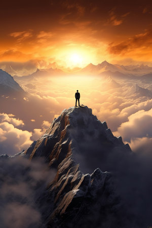 Businessman standing on top of a mountain and looking into the distanceの素材