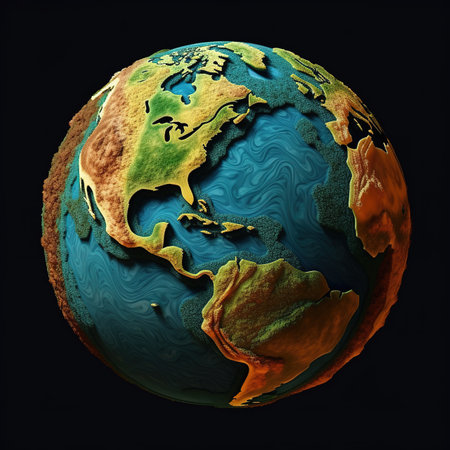 Earth globe with land, sea and plants.の素材