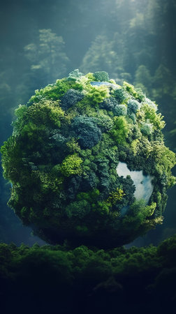 Earth globe with land, sea and plants.の素材