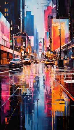 Night traffic on the street in New York City, United States.の素材