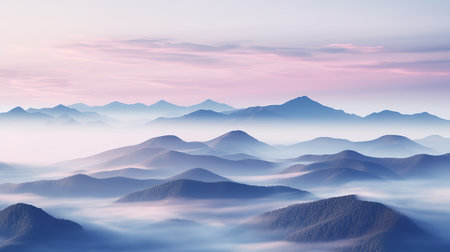 Foggy mountain landscape. Digital art.の素材