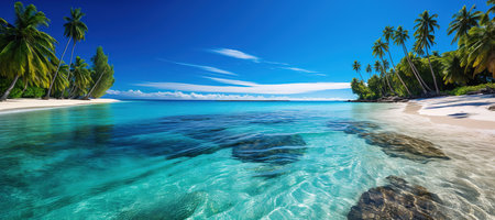 Tropical beach with coconut palm trees. lagoon.の素材