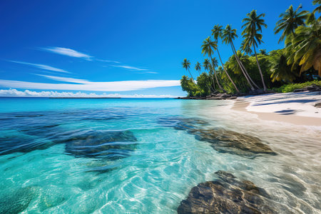 Tropical beach with coconut palm trees. lagoon.の素材