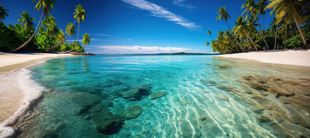 Tropical beach with coconut palm trees. lagoon.の素材