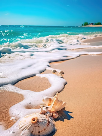 Seashells and sand on the beach. Summer vacation conceptの素材