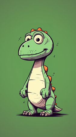 cute cartoon dinosaur on green background, vector illustration, eps10の素材