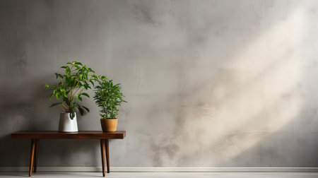 Interior of modern living room with plants in pots and gray wallの素材