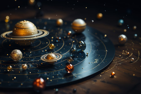 Astronomy concept. Solar system with planets and stars. 3d illustrationの素材