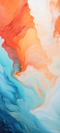 Abstract background of acrylic paint in blue and orange tones. Liquid marble patternの素材